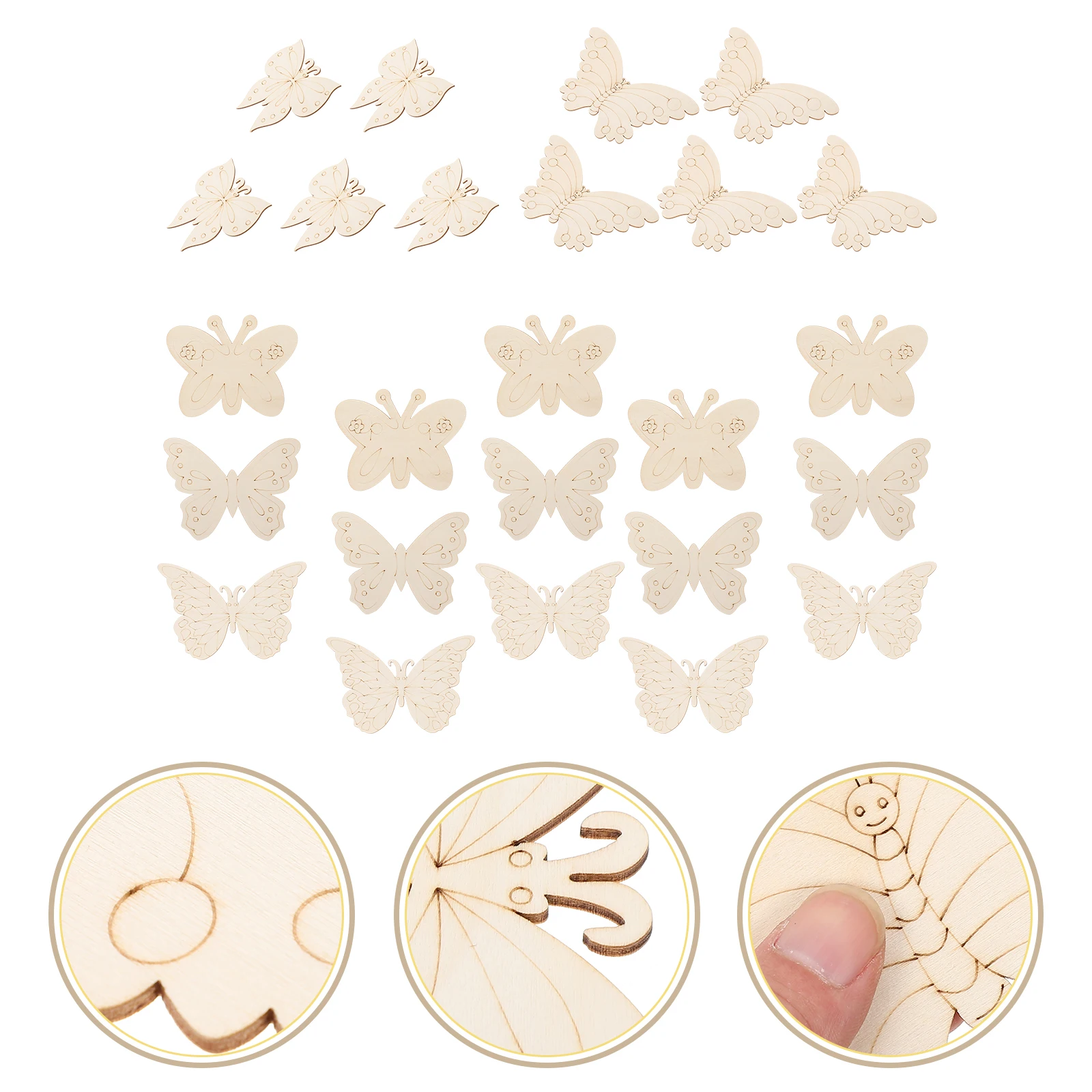 

25pcs Butterflies Wood Pieces DIY Wooden Cutout Unfinished Slices Decor Craft Accessories Rustic Home Wall Art