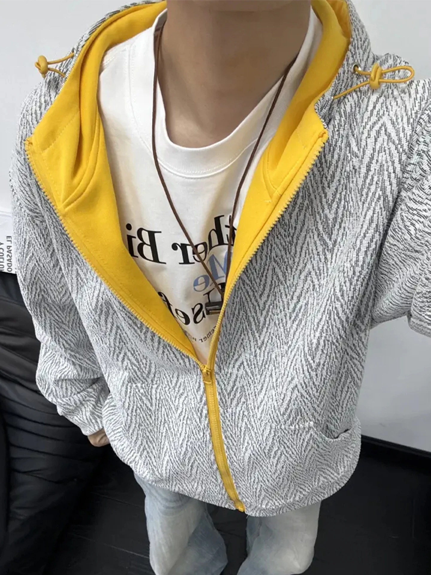 

American Retro Striped Color Blo Men's Open Cardigan Sweatirt Autumn Lazy Sle Knitted Outerwear Stand Fit Hooded