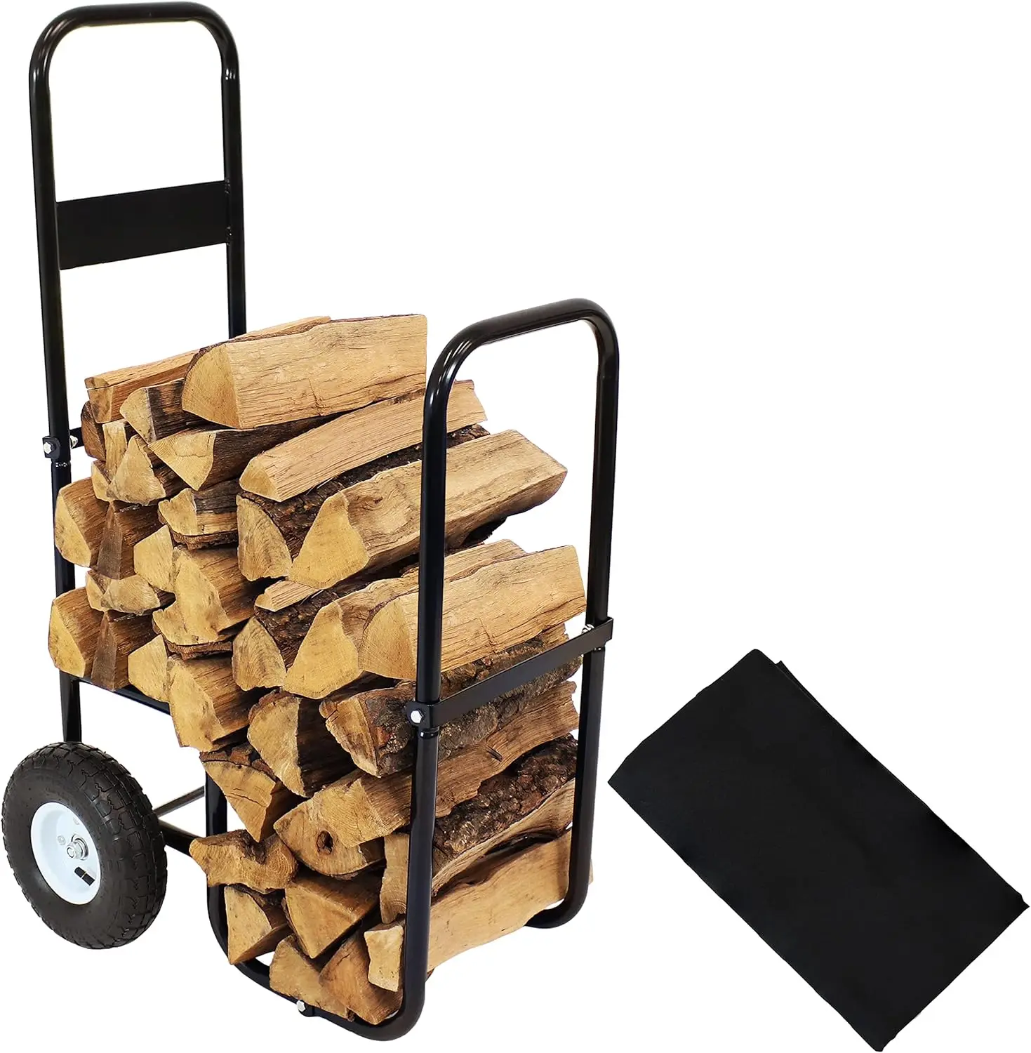 Outdoor Firewood Log Cart With Pneumatic Tires And Heavy-Duty Polyester/Pvc Cover