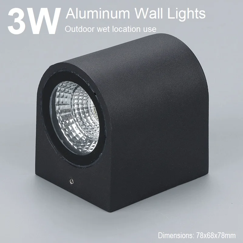 3W Outdoor Aluminum LED Wall Lights,  Curved Single Spotlight Outdoor Garden Wall Porch Patio Light