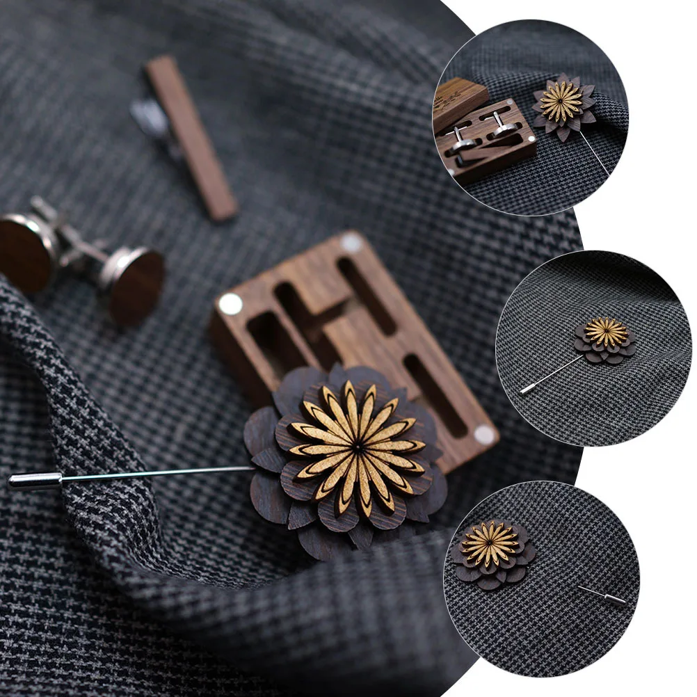 Wooden Boutonniere Flower Lapel Pin For Men Wedding Suit Decoration Brooch Boutonniere For Men Wedding Accessory Groom Mens
