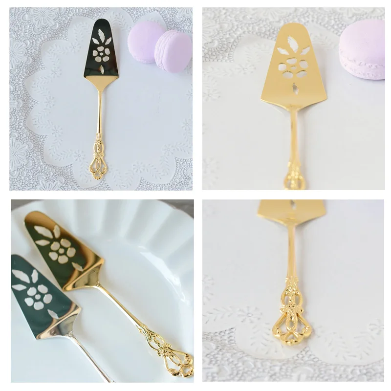 

Japanese salus gold plated cake shovel antique carved stainless steel small cake shovel baking tool