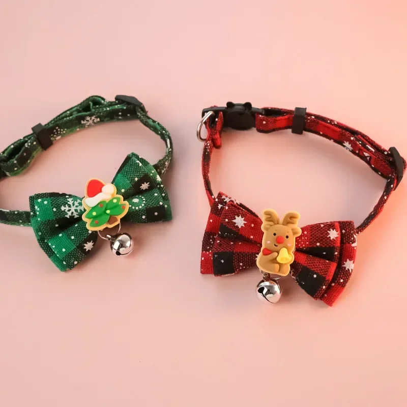 Kitten Collar Bell Christmas Tree Elk Snowman Dog Cat Collar Christmas Pet Collar Cat Head Buckle Neck Decorative Pet Supplies