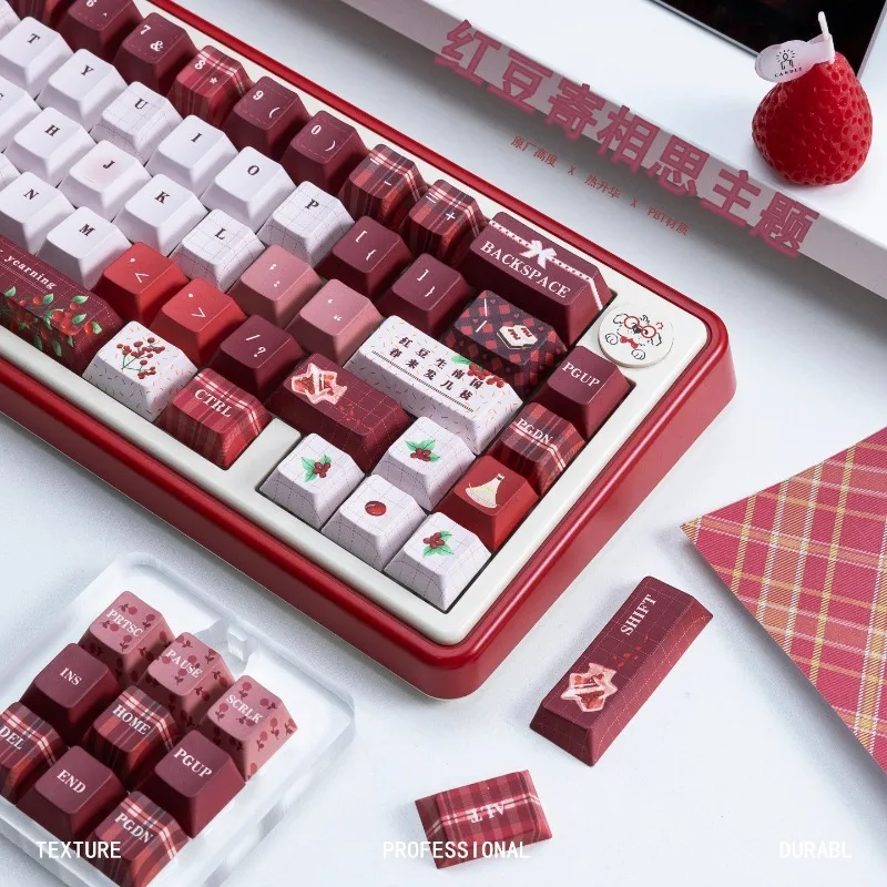 

Red Bean Theme Keycaps Set Customization PBT Sublimation Cherry Profile Keyboard Cap for Gaming Mechanical Keyboard Accessories