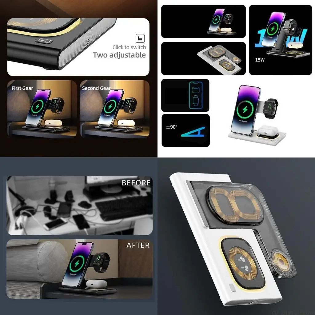 

E56B Versatility 15W Fast Charging Wireless Station, Identification Wireless for Multiple Devices Charging Dock