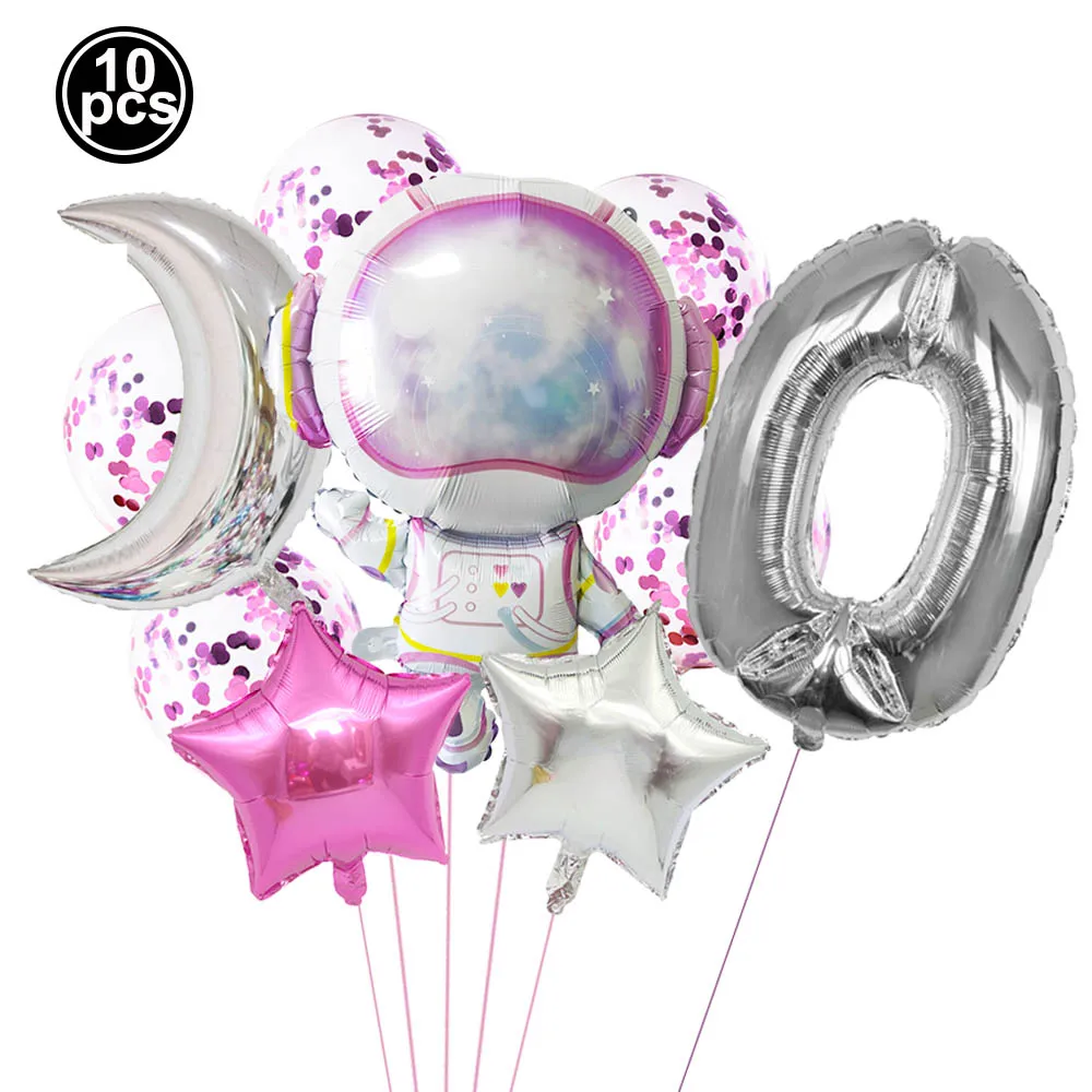 10 Stück rosa Astronaut 0–9 Zahlenballon-Set Mond Sterne Mädchen Kinder Weltraum Galaxy Thema Geburtstag Party Dekoration Lieferungen – Detail 2