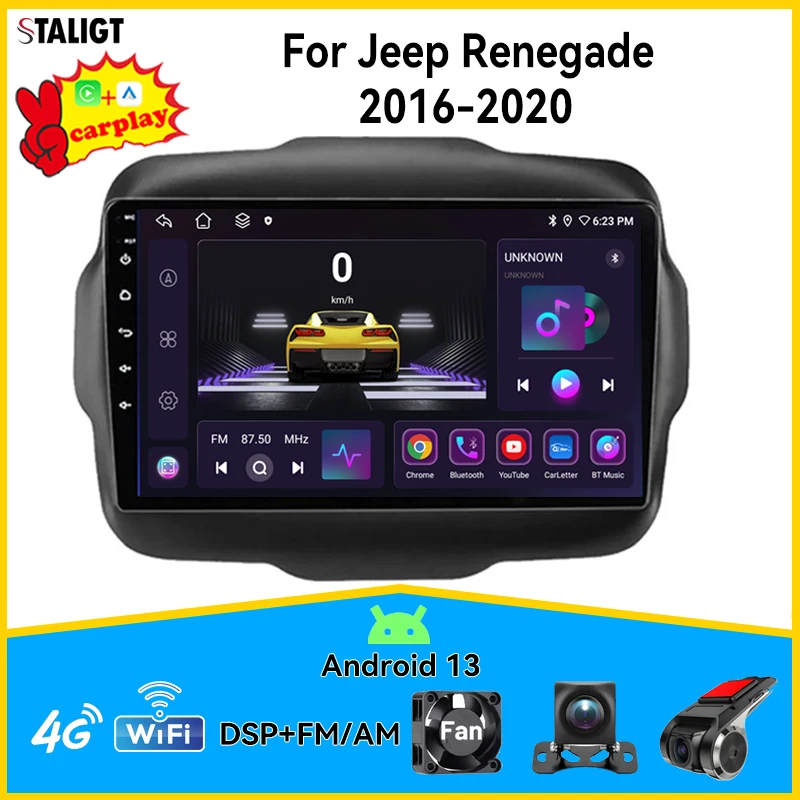 

2Din Android For Jeep Renegade 2016-2020 Carplay Android Auto Wireless Multimedia Automotive Car Radio Player Video Unit head