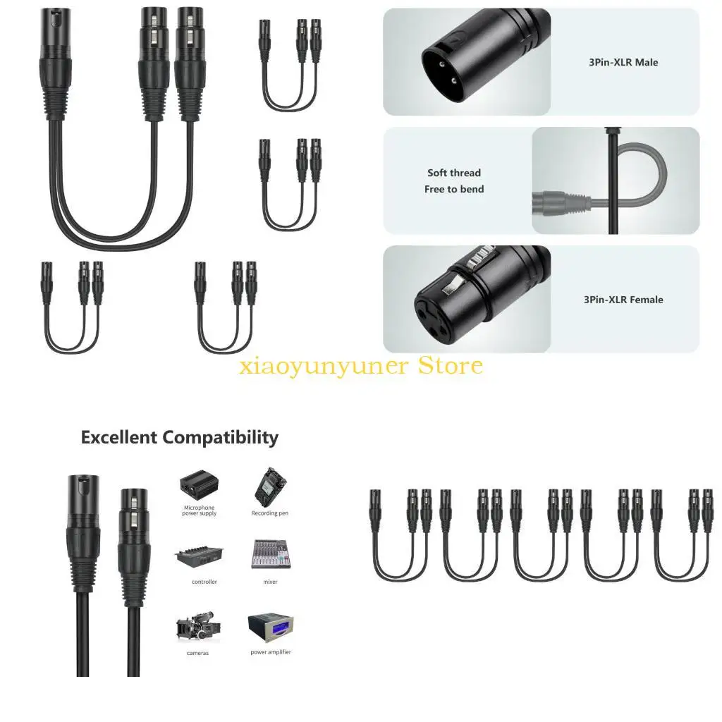 

P9JB 3Pin Male to Double 3Pin Female Y Splitters Cable for Microphones Amplifiers