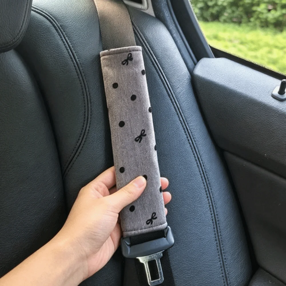 Polka Dot Seat Belt Shoulder Pad Skin Friendly Bow Pattern Seat Belt Cover Wraparound Closure Comfortable Padding