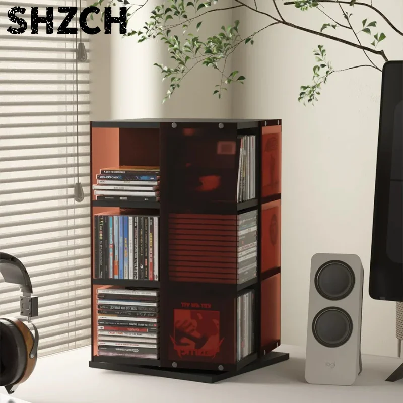 Rotatable Desktop CD Storage Box Game Disc Display Rack Album Collection Cabinet Multi-functional Video Media Organization