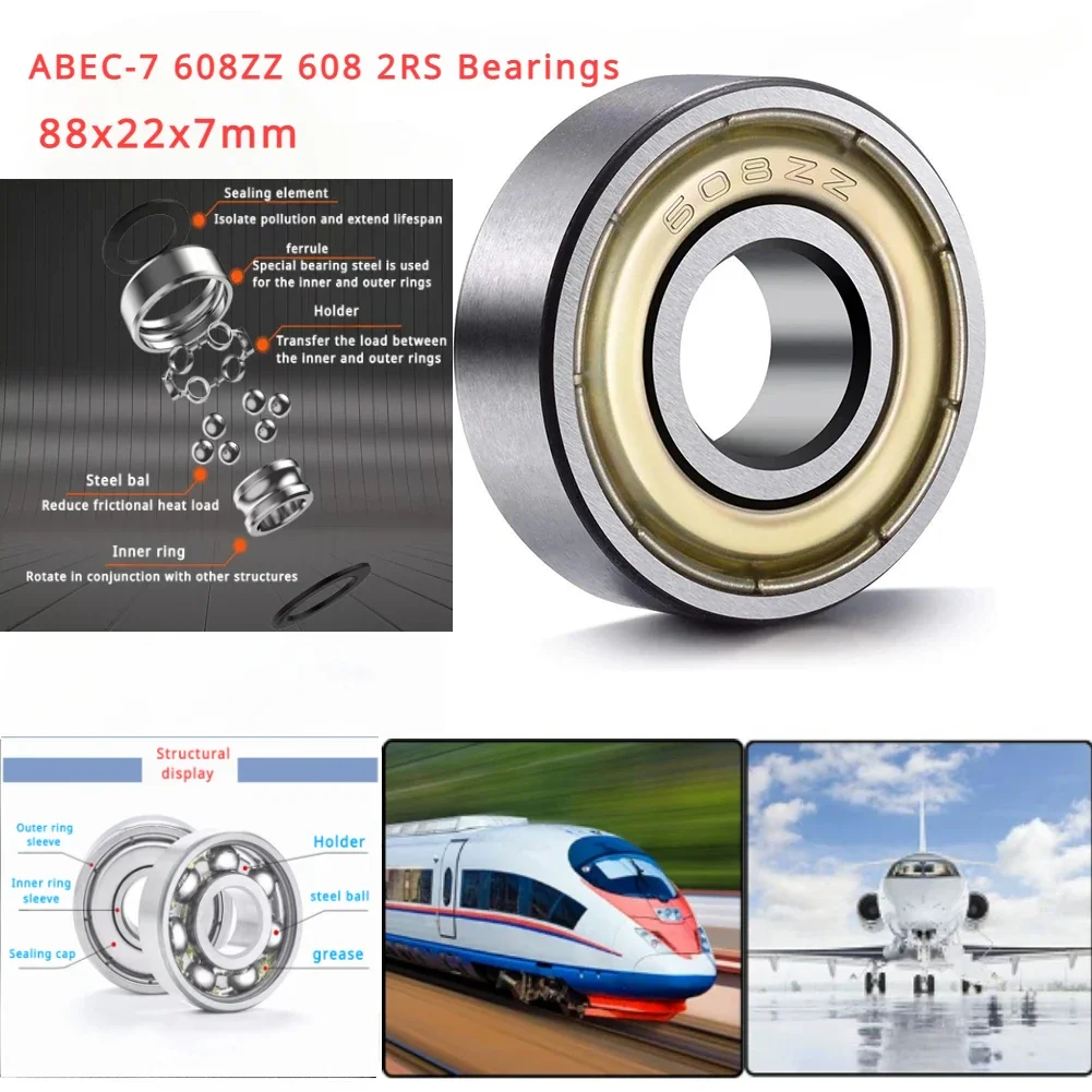 

8x22x7 мм точные шарикоподшипники для мини-принтера 608zz 608 2RS, герметичные подшипники из нержавеющей стали, детали для 3D-принтера, скейтборды