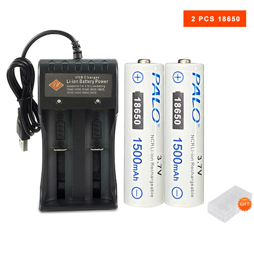 

Palo Rechargeable Li-ion 3.7V 18650 Battery 3.7 Volts lithium Batteria for Flashlight Torch Headlamp + USB Smart Charger