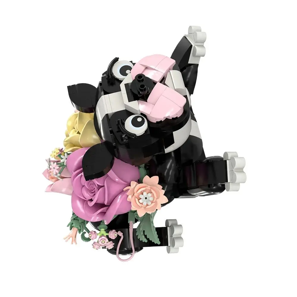 MOC French Bulldog Flower Bricks French Bulldog Flower Potted Plant Building Blocks Model Assembly Toys Kids DIY Birthday Gifts