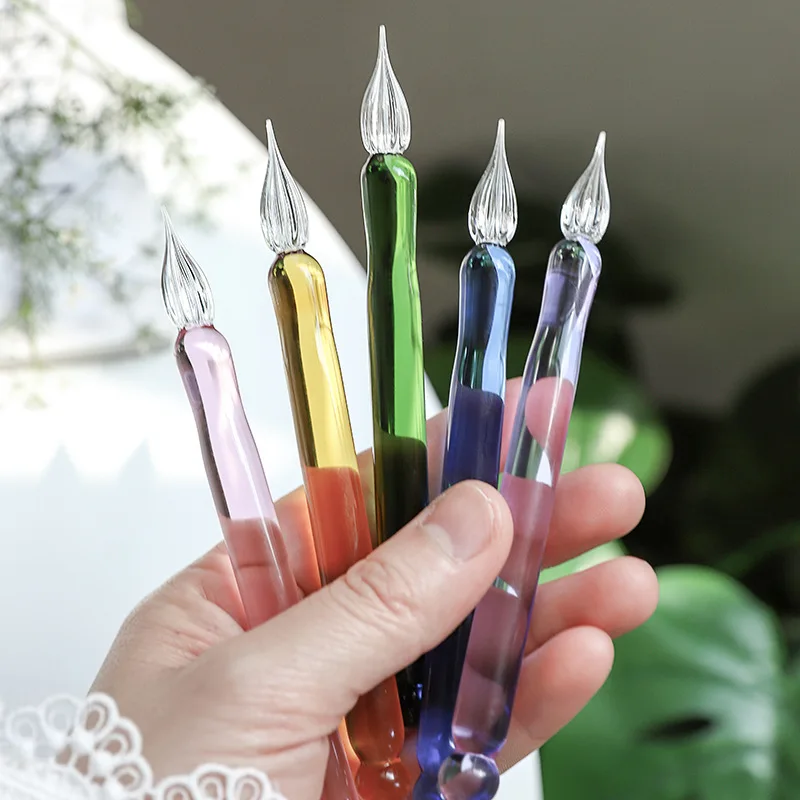 New Trendy Glass Dip Pen, Single Unit, Suitable for Students, Colorful Transparent Glass Dip Pen, Gift Pen