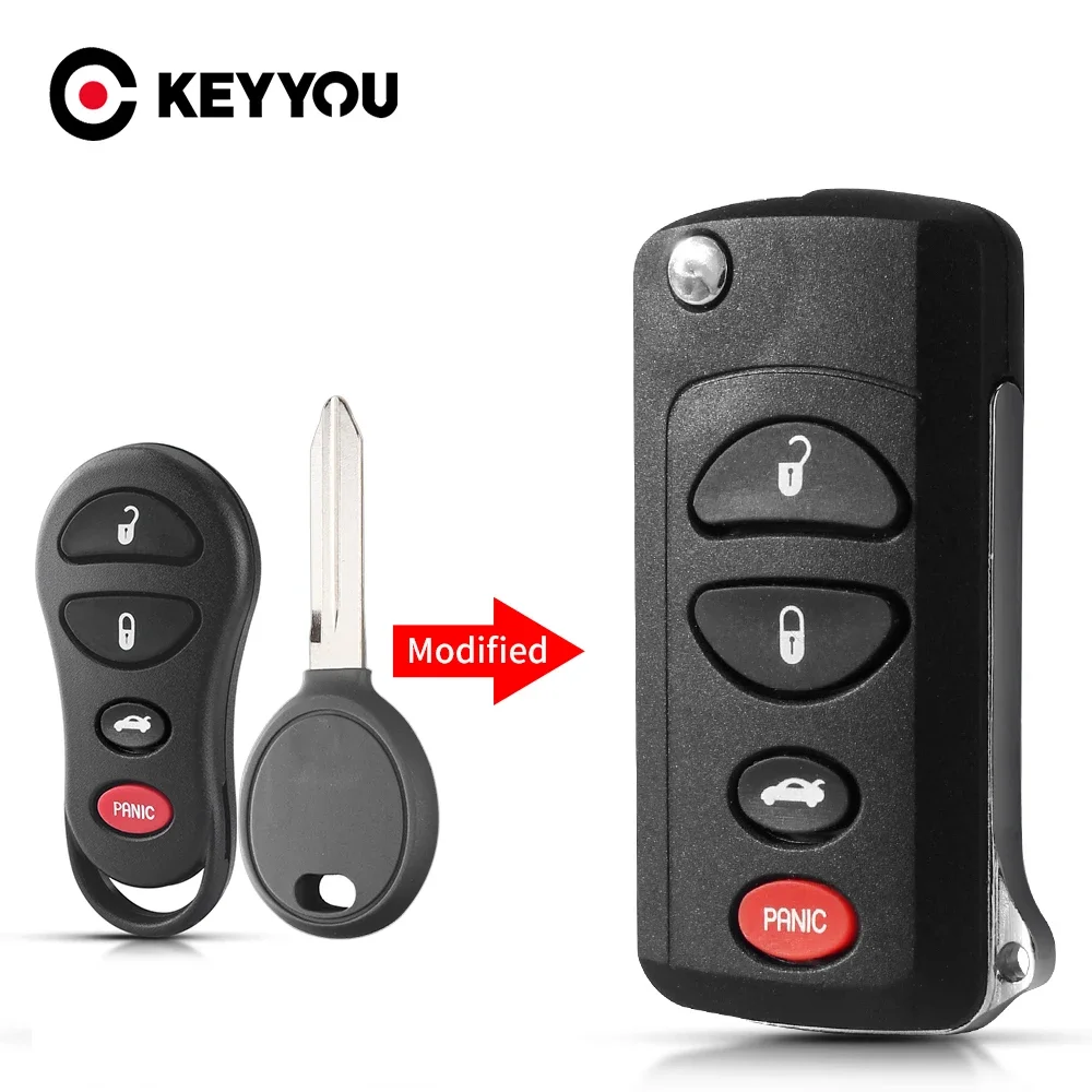 KEYYOU Remote Car Key Blank Case Cover Replacement For Chrysler Sebring Jeep Liberty Dodge Transmitter 3/4 Buttons