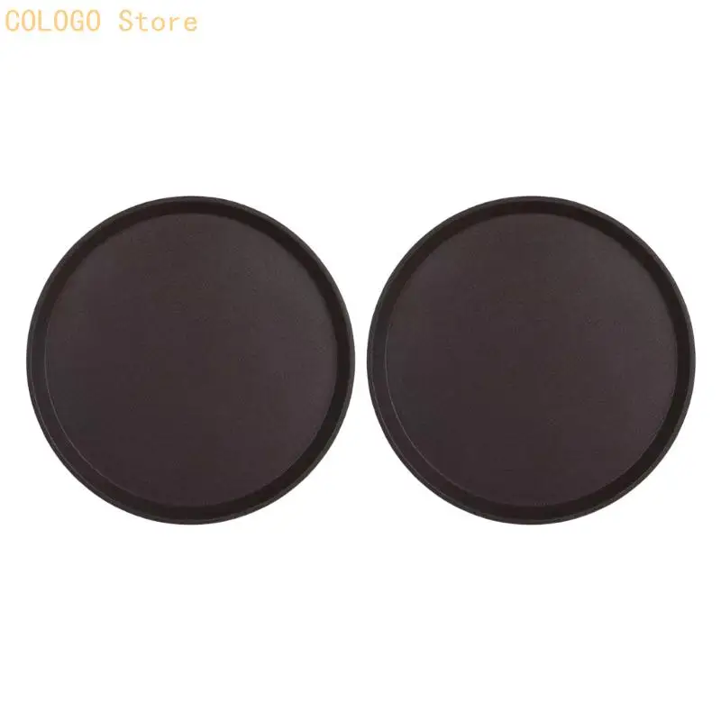 Round Appetizer and Beverage Tray Set of 2, Black 14in Serving Trays for Home D0LD