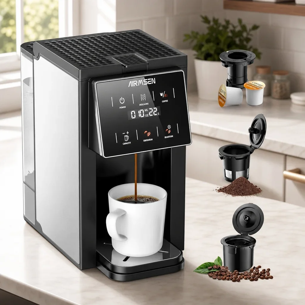 USA Stock Grind And Brew Coffee Maker, K-Cup Compatible, Single-Serve | 3 Brewing Options, Built-In Grinder, Large 50oz Removabl