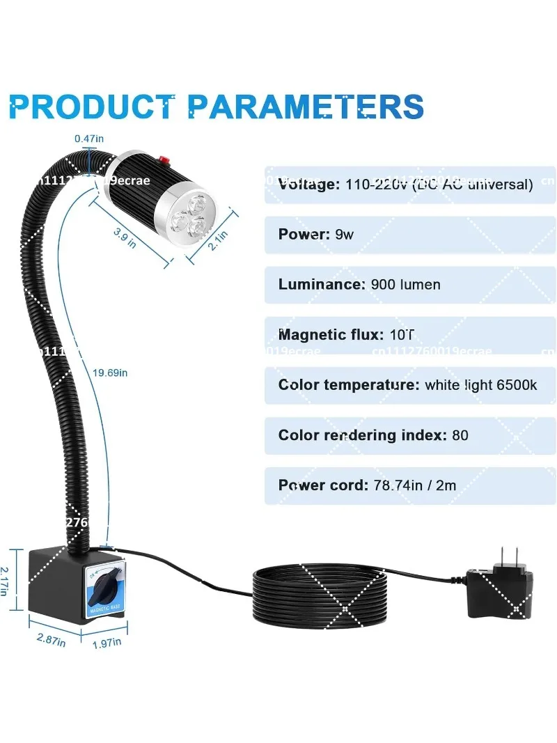 9W LED Work Light with Strong Magnetic Base 360° 900LM Super Bright Gooseneck Lamp for CNC Lathe Sewing Machine Workbench