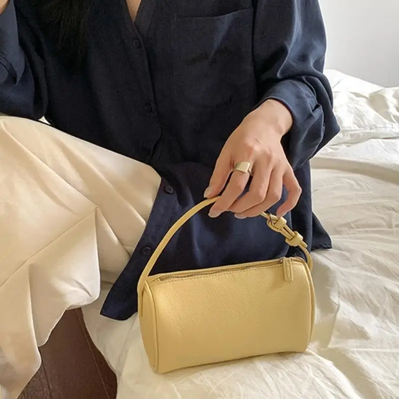 X5XA Eye Catching Cylinder Handbag PU Leather Shoulder Bags With Adjustable Strap For Casual Outings And Special Event