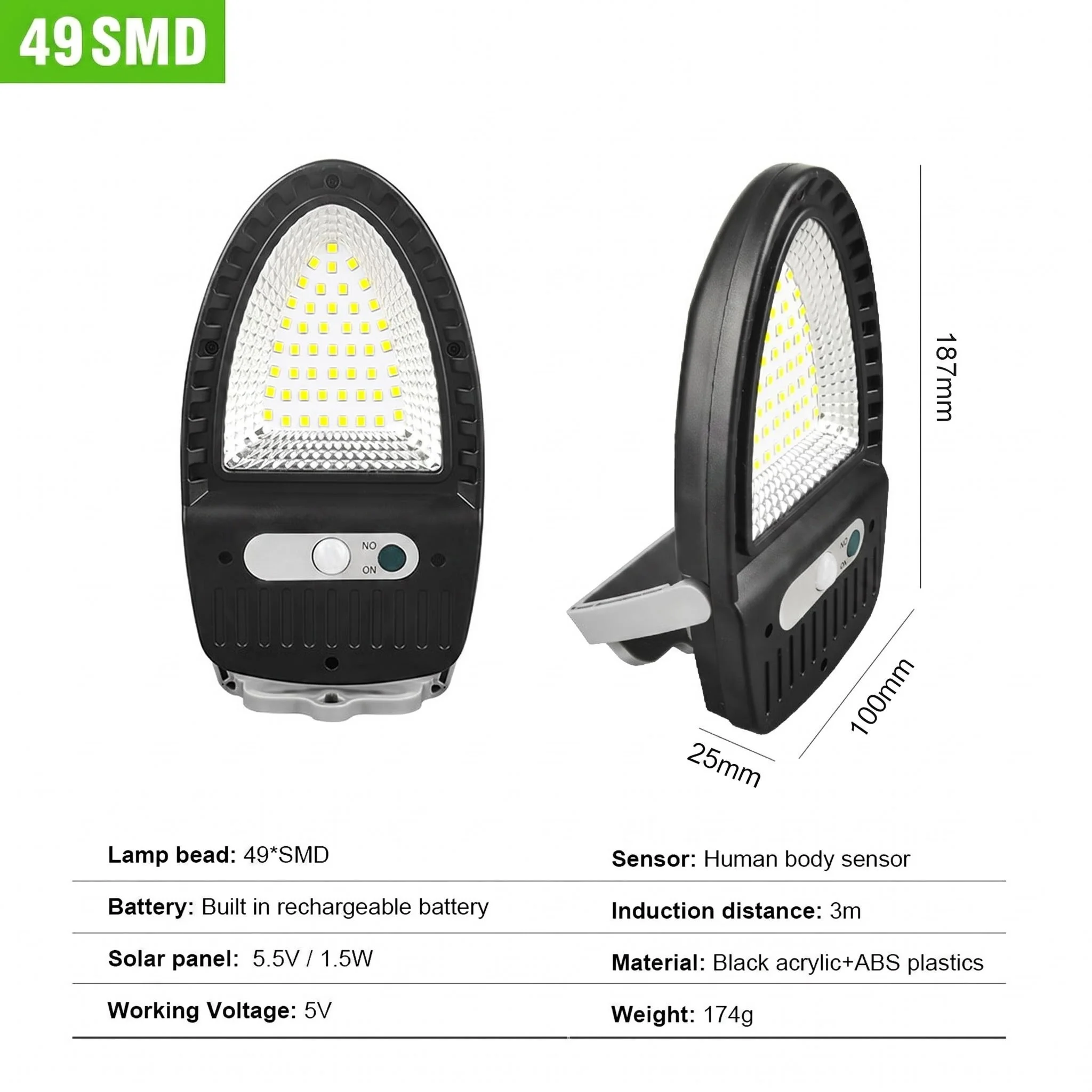 PIR Motion Sensor Solar Wall Light Outdoor IP67 Waterproof Wireless LED Security Night Lamp for Garden Patio Garage Driveway
