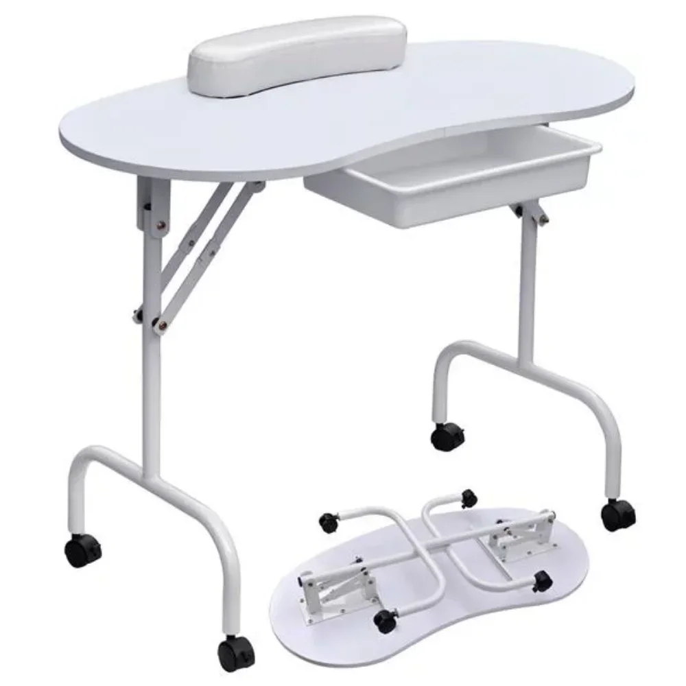 Mesa plegable para manicura, escritorio para esteticista de uñas con ruedas bloqueables y bolsa