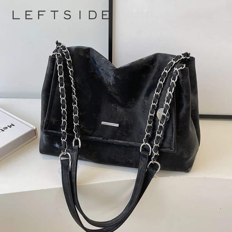 LEFTSIDE Small Crossbody Bags for Women 2024 Y2K Korean Fashion Handbags and Purses Chain PU Leather Shoulder Bag