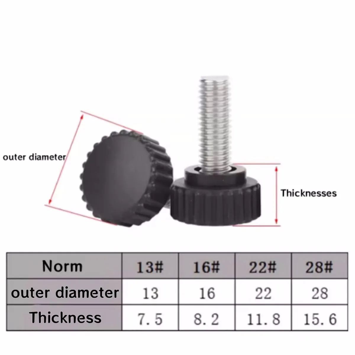 M3 M4 M5 M6 M8 M10 Round Head Handle Hand Screw Knurled Plastic + 304 Stainless Steel Thumb Screws Bakelite Knob Tighten Bolt