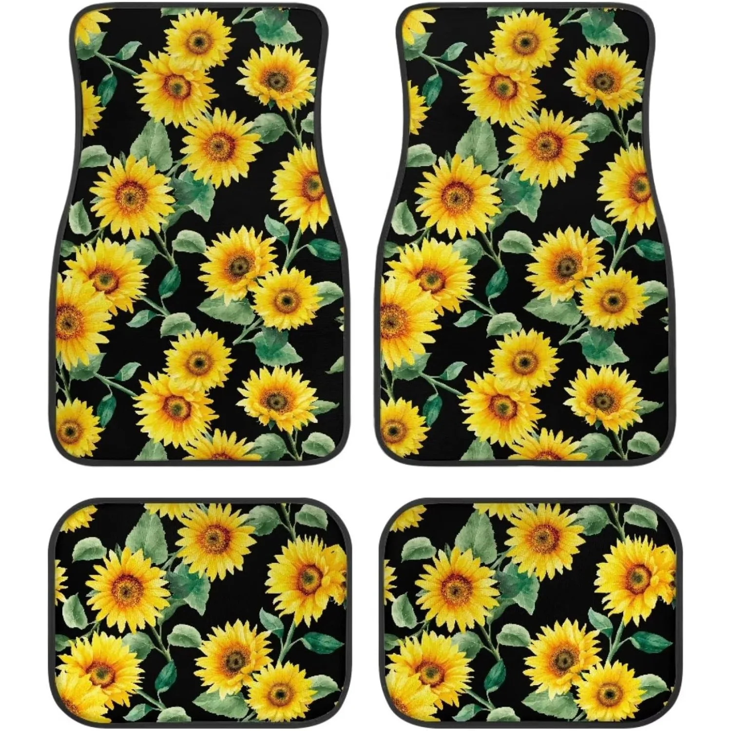 Bright Yellow Sunflower Car Floor Mats Non-Slip Car Mats Heavy Duty Car Accessories For Girls And Women, 4pcs Set