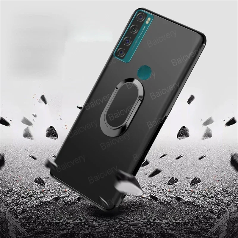 For TCL 20 SE For TCL 20SE Case Capas Phone Bumper Shockproof Back TPU Soft Cover Car Magnetic Metal Finger Ring Holder