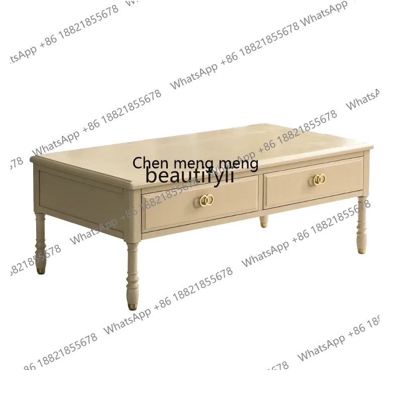 

New style Warm Moon White Coffee Table French Retro Coffee Table Cream Solid Wood Modern Low Table ss 7304