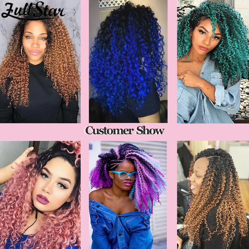 Full Star-Afro Kinky extensões de cabelo para mulheres negras, encaracolado, onda de água, Ombre trança, Crochet tranças, sintético, loiro, 14"