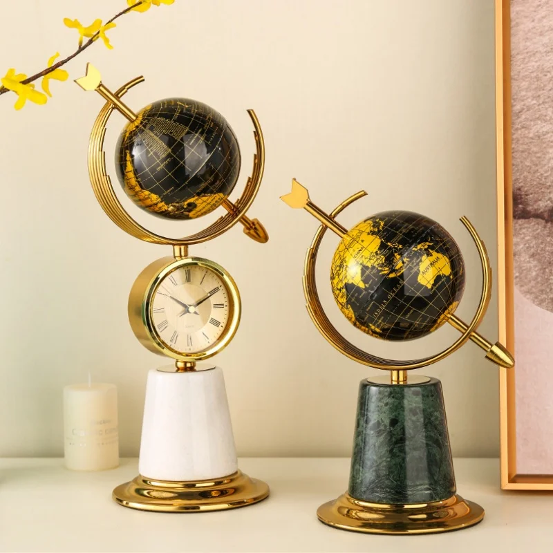 Vintage Marble Table Clocks With Ball,Living Room Hotel Luxury Desktop Decorative Artwork,Home Ornament Photography Props