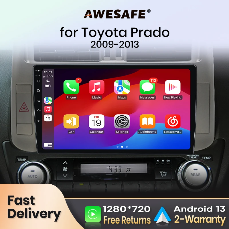 AWESAFE PX9 Plus Car Radio For  Toyota Land Cruiser Prado J150 2009 - 2013 wireless CarPlay Android Auto No 2 din 2din DVD