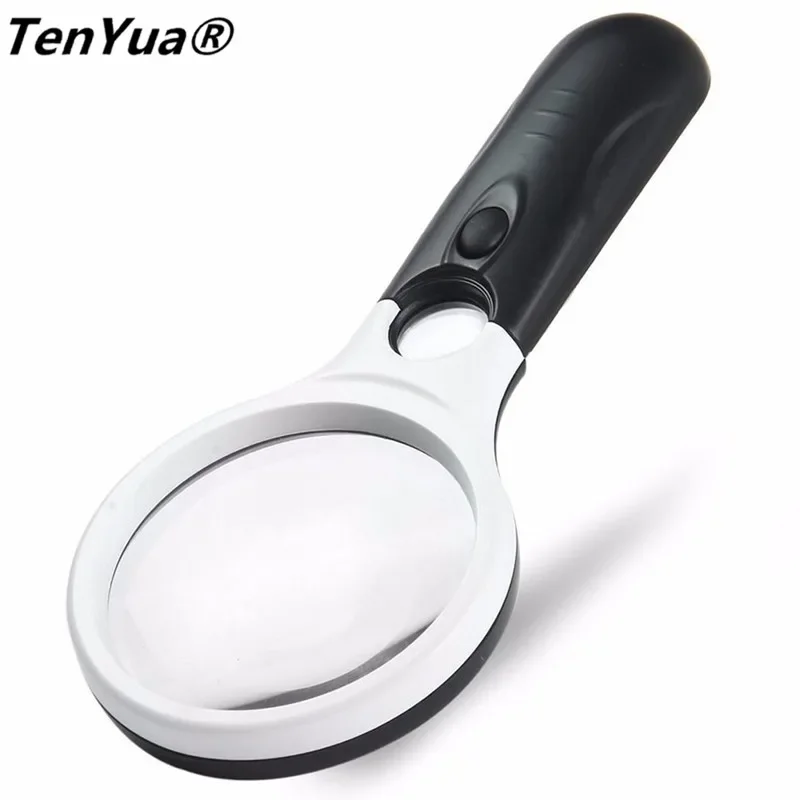 TenYua 3 LED Light Lens 3X 45X Handheld Mini Pocket Microscope Reading Magnifying Glass Lens Jewelry Aid for Seniors Loupe