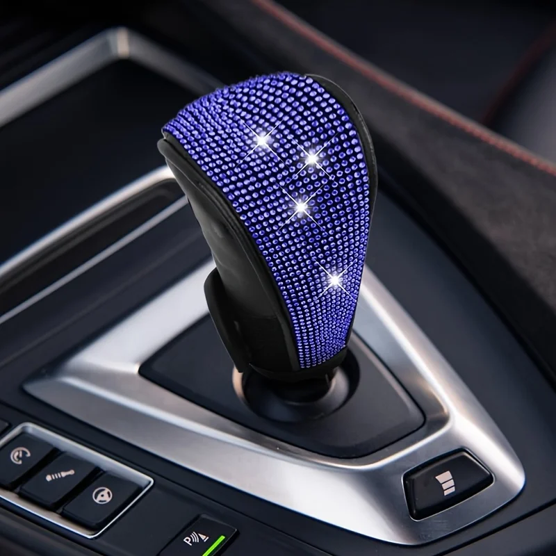 Glitzernde Strass-Schaltknaufabdeckung, Weicher PU-Leder Kristall-Schalthebel-Schutz, Universelle Auto-Innendekoration Handbremsenschutz – Detail 15
