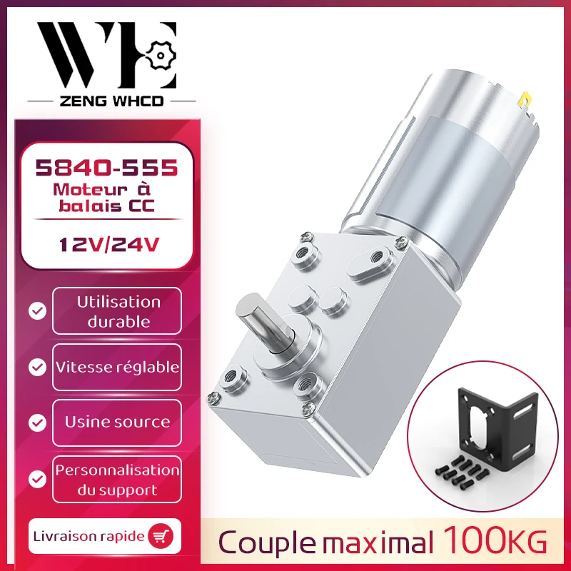 Moteur réducteur à vis sans fin Turbo 5840 – 555, 12v 24v, peut changer de régulation de vitesse avant et arrière, moteur à courant continu brossé Miniature 11 tr/min-470 tr/min