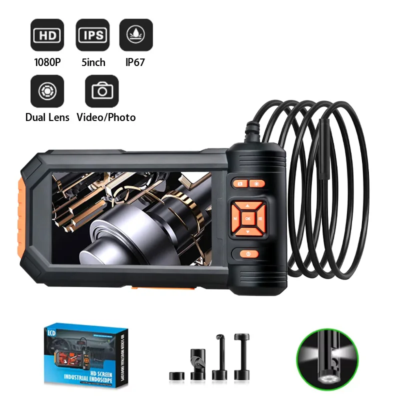 

Dual & Single Lens Industrial Endoscope 1080P 5 ''LCD Borescope Inspection Camera with 8mm IP67 Waterproof Snake Camera For Car