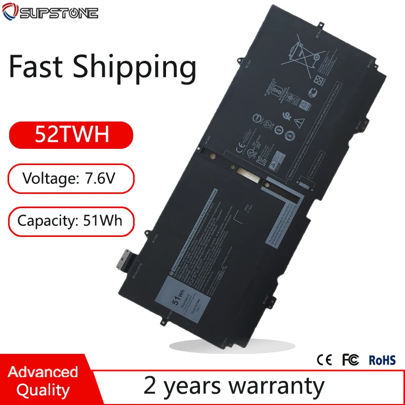 Nova 52twh Xx3t7 X1w0d Bateria do Portátil para Dell Xps 13 7390 9310 2-em17390 P103g 00fdrt