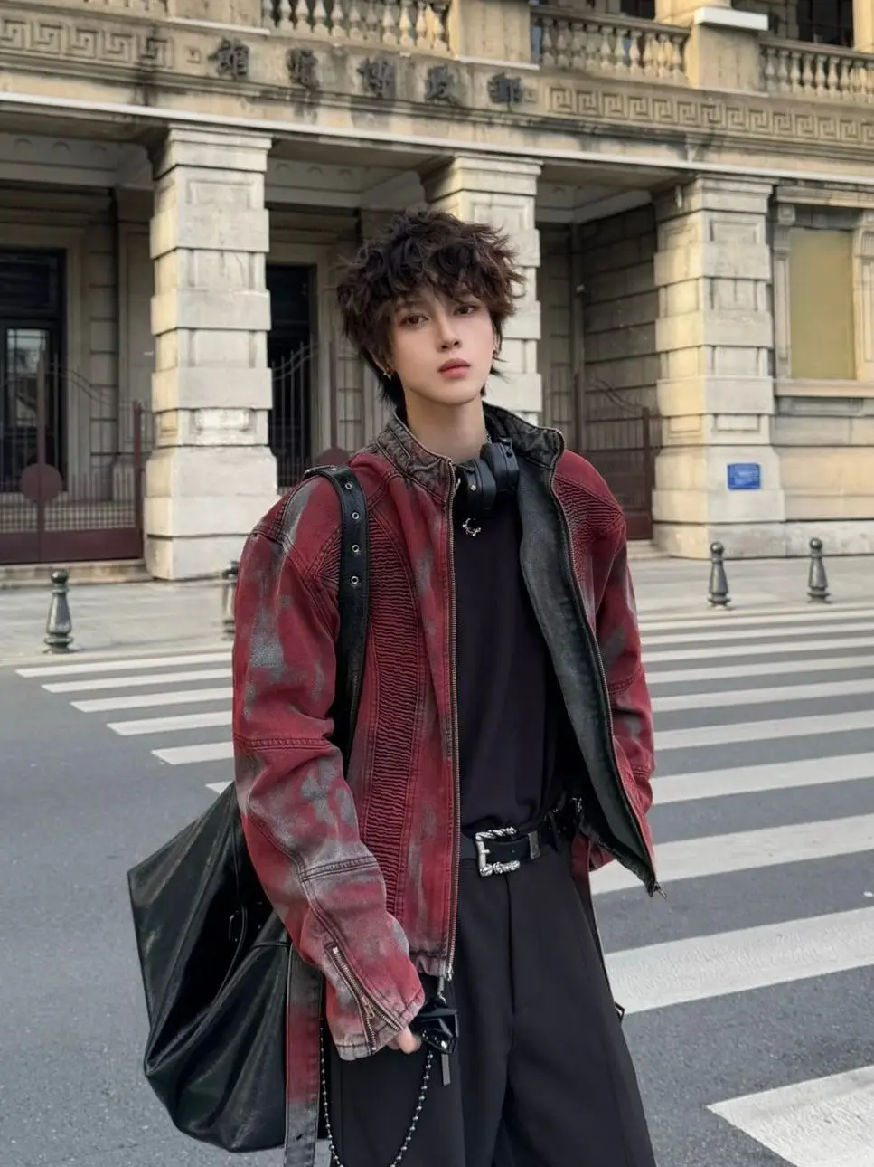 

Rustic American Vintage Waed Denim Jaet with Sa Autumn Wear for Men Polyester Cotton Blend Long Sve Zipper Closure