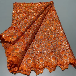 2025 Nigerian Knitted Cord Lace Fabric Sequins Water Soluble African Guipure Lace Fabric  High Quality Bride Wedding Dress A3756