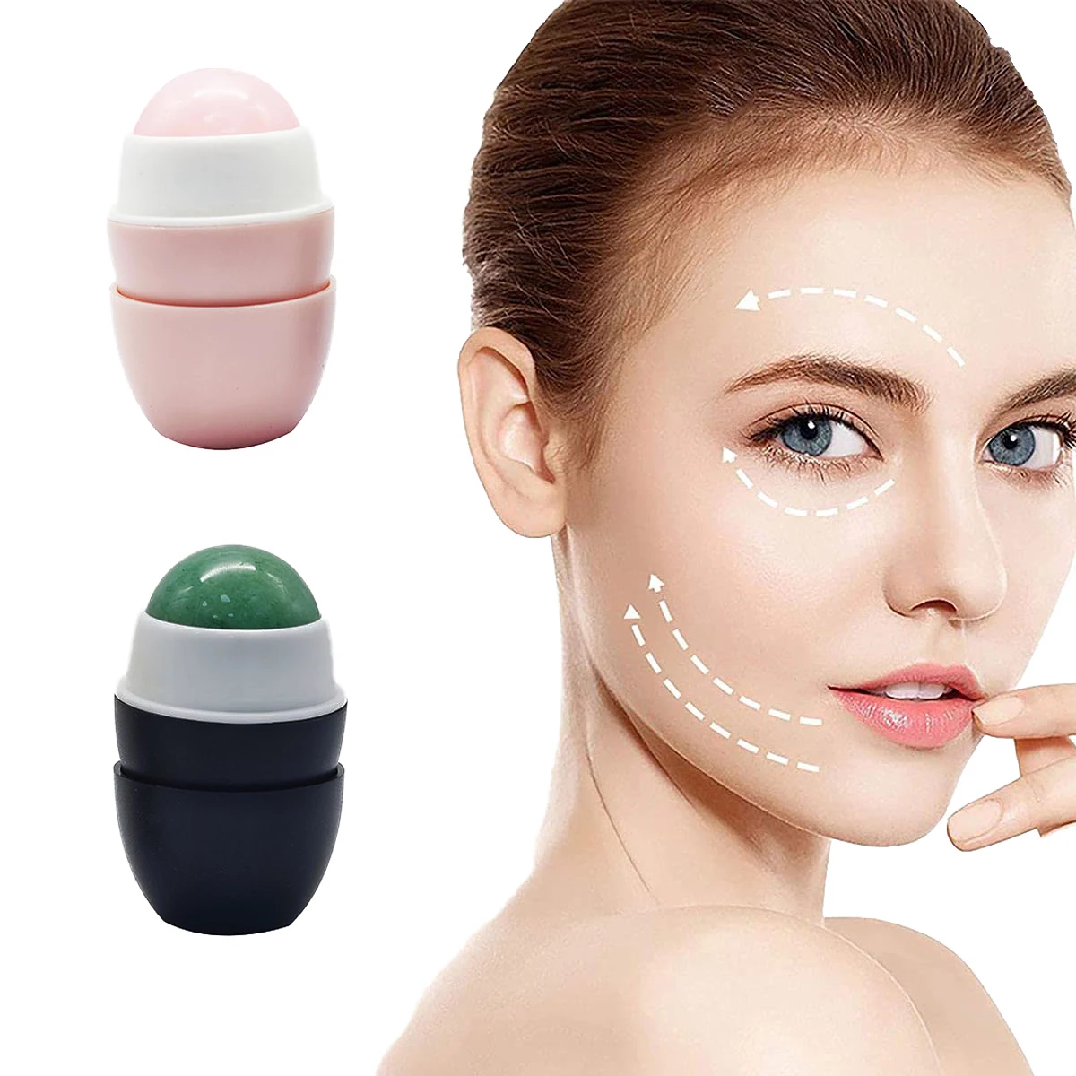 

2pcs Face Massage Roll Natural Jade Facial Roller Egg Massage Ice Roller Volcanic Stone Facial Roller Oil-Absorbing Skin Care