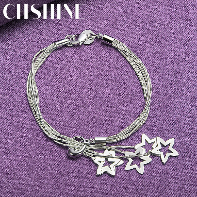 

CHSHINE 925 Sterling Silver Five Snake Chain Stars Bracelet For Women Men Fashion Charm High Quality Jewelry