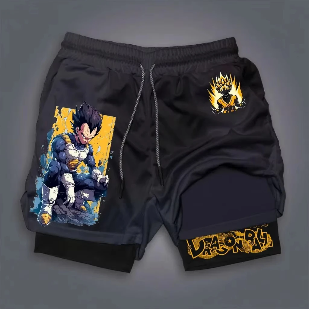 Dragon Ball GOKU bedruckte doppellagige Shorts von Bandai, lockere, atmungsaktive Sportshorts für Herren und Damen im Sommer