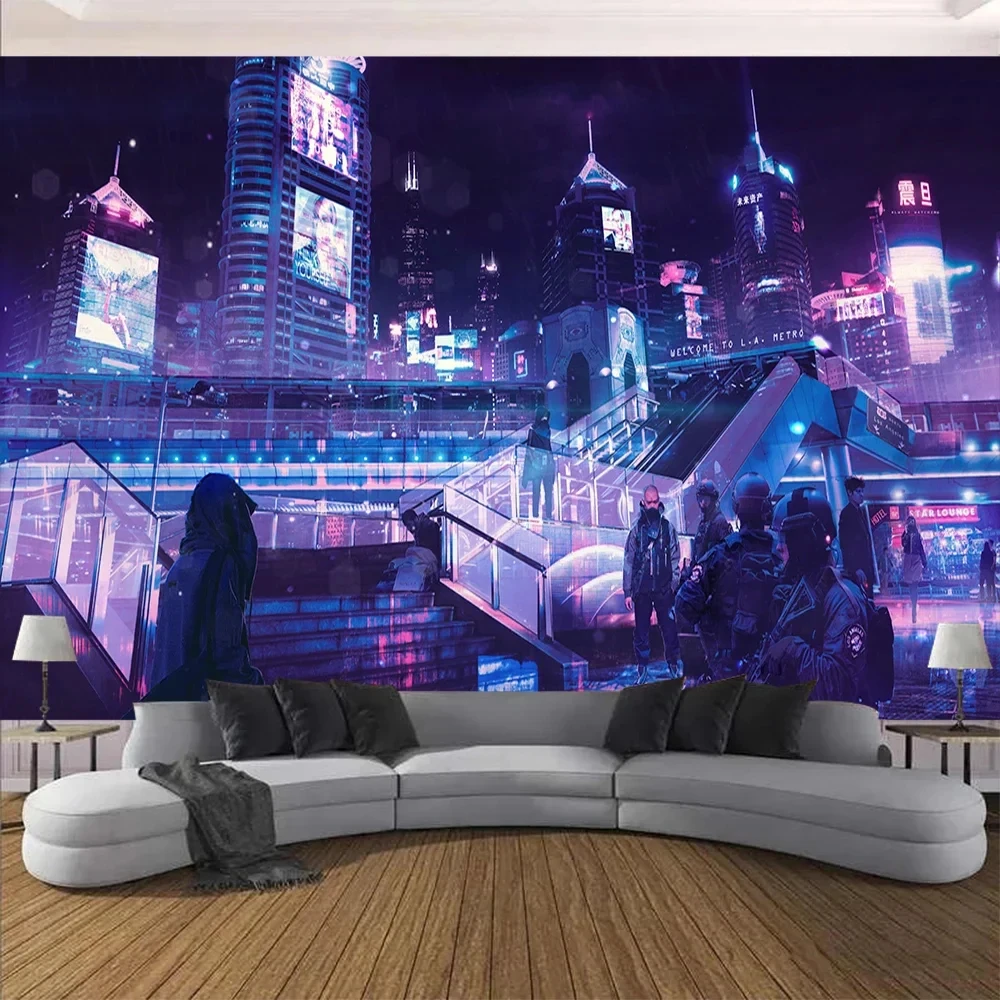 VIKAMA Cyberpunk Street Rain Tapestry Wall Hanging, 6 Designs, Wall Decor for Bedroom Living Room Dorm