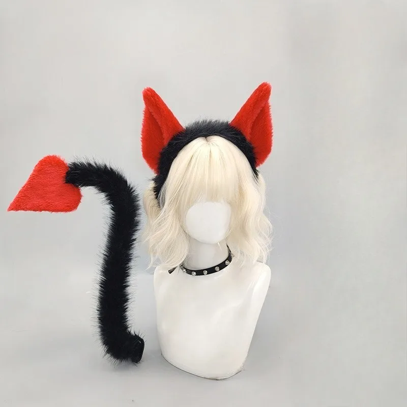 2Pcs/set Dark-themed Demon COS Props Furry Anime Hairband Gothic Cat Ear Headband Little Devil Tail Cosplay Costume Accessories