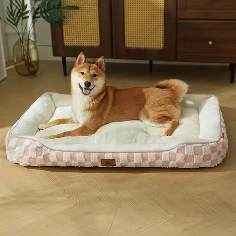Winter Dog Bed Chessboard Grid Plush Dogs Mat Beds Fluffy Soft High Rebound PP Cotton Filling Pet Bed Pet Dog Accessories