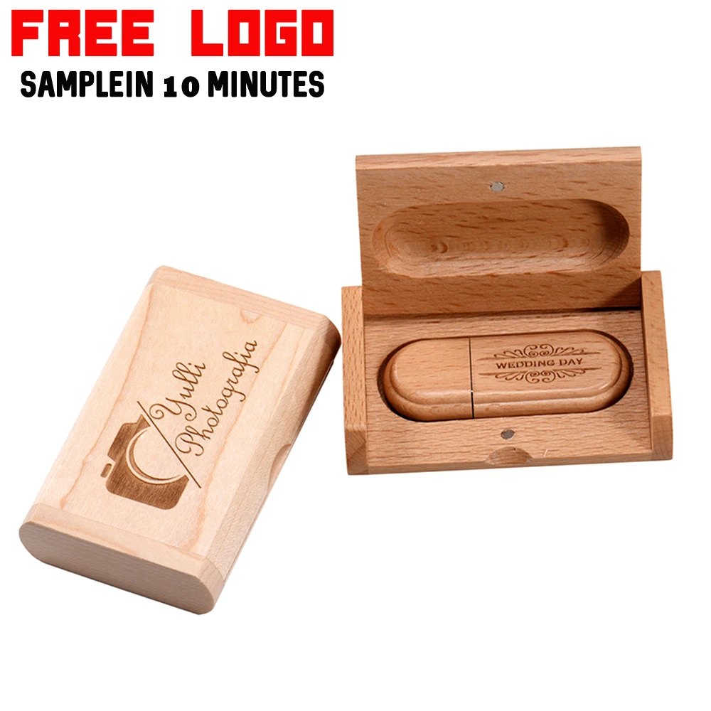 Free Custom Logo USB Flash Drive 128GB Wooden Pen Drive 64GB Wedding Gift Pen Drive 32GB Real Capacity USB Memory 16GB U Disk 8G