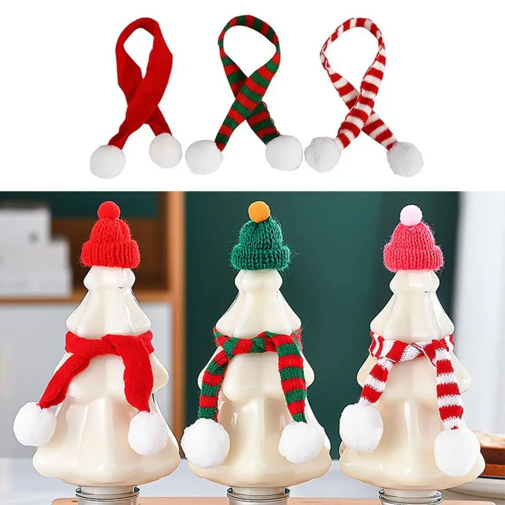 1Pc Red And White Mini Christmas Scarf Christmas Stripes Red Wine Bottle Knit Scarf Doll Cover Xmas Party Decoration Cover 2024