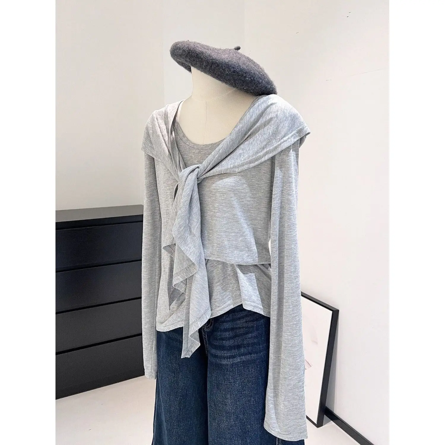 Chic Long Sleeve Women's T-Shirt Set Korean Lazy Loose Design Beautiful Casual Fashion Autumn Trend Two-Piece Ensemble