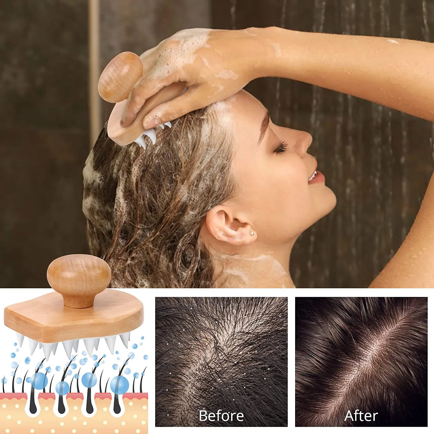 เครื่องนวดหนังศีรษะแชมพูแปรง,ไม้เปียกและแห้งผม Perawatan Kulit Kepala แปรง,ฝักบัวแปรง Scalp Scrubber แปรงซิลิโคนนุ่ม